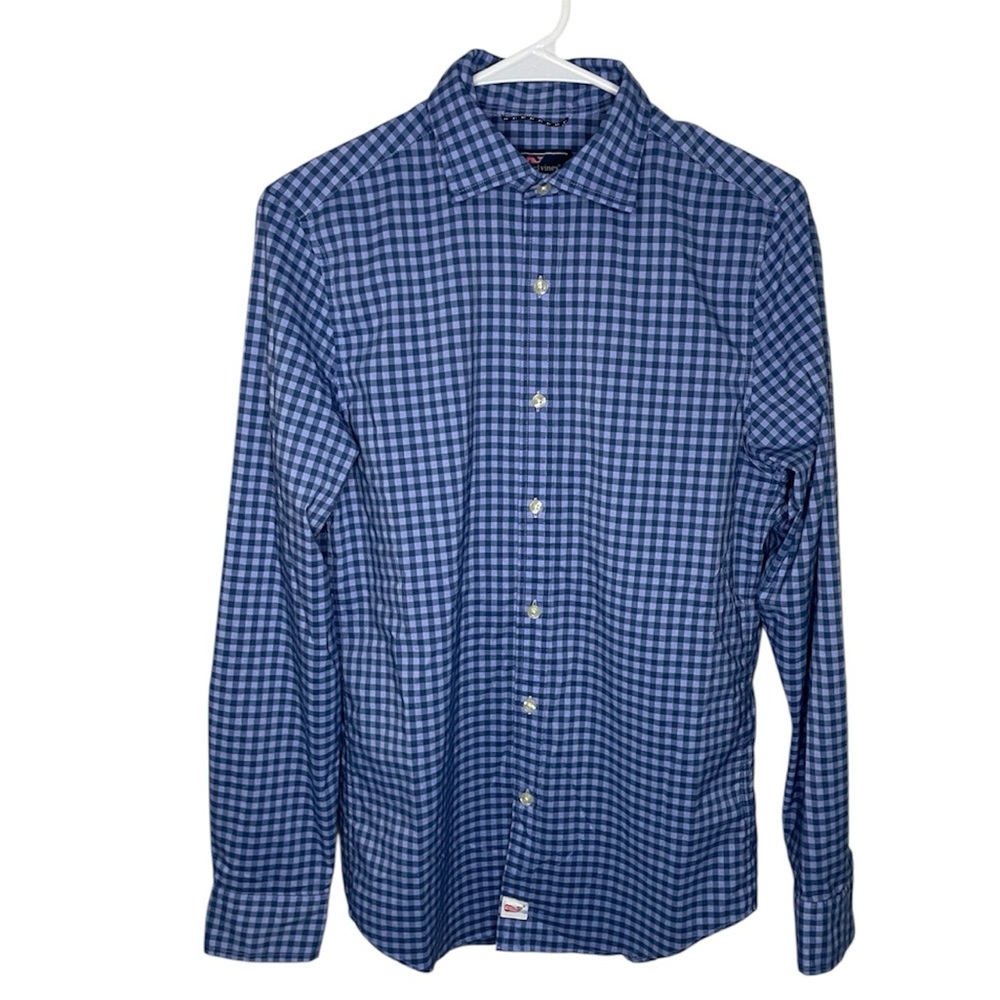 Vineyard Vines Purple/Navy Gingham Cooper Slim Fit Performance Button Down- XS